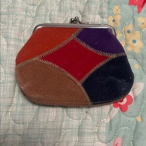 Lancôme multi-colored patchwork suede and corduroy coin purse